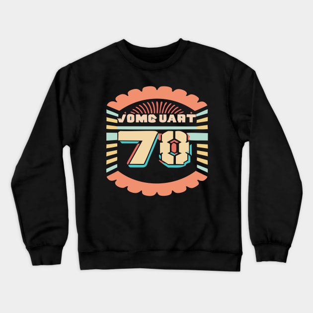 vintage-style t-shirt design that evokes the feeling of the 70s with a retro color scheme and a groovy font. Crewneck Sweatshirt by goingplaces